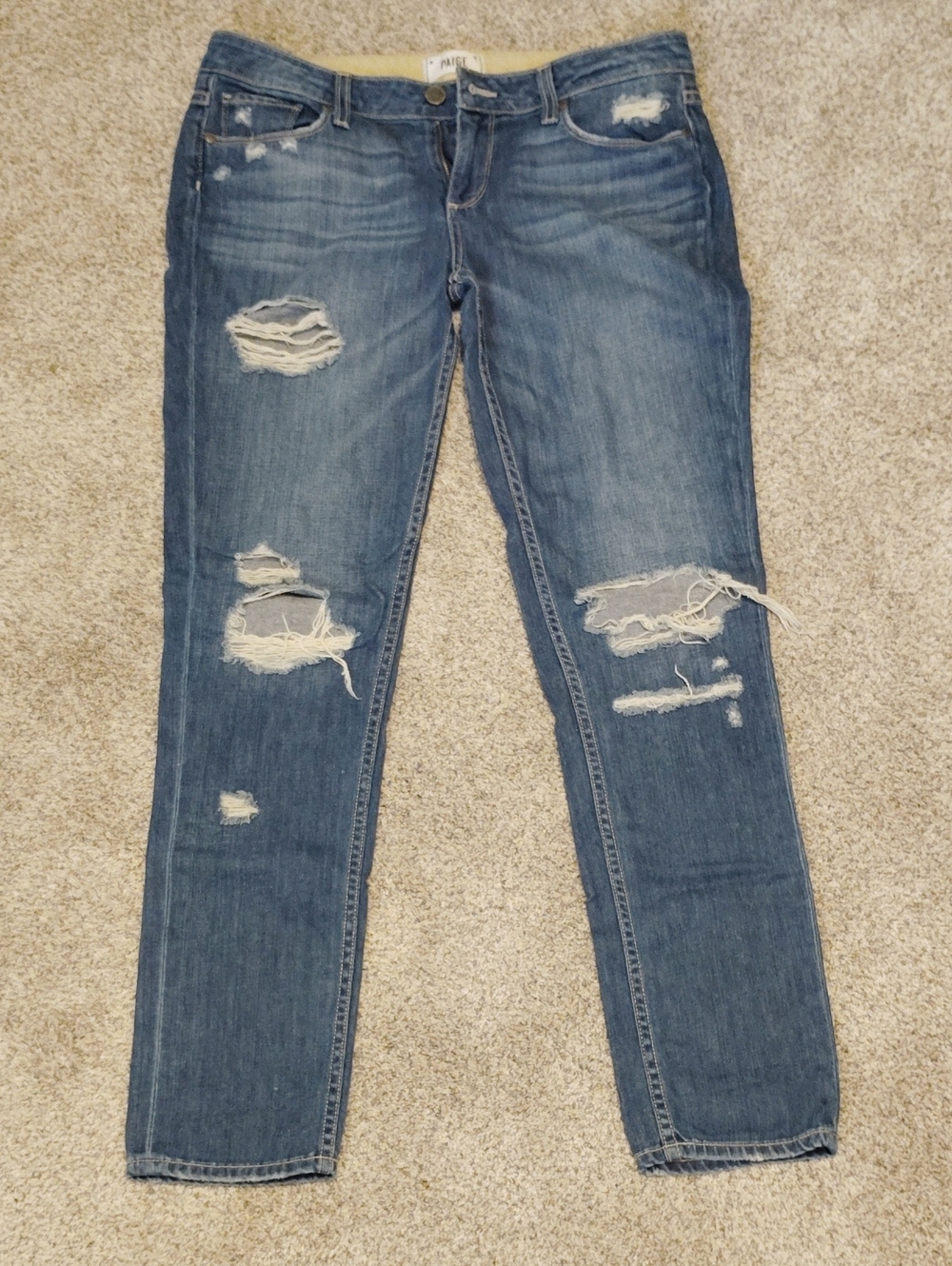 PAIGE Distressed Boyfriend Jeans in Medium Blue Wash